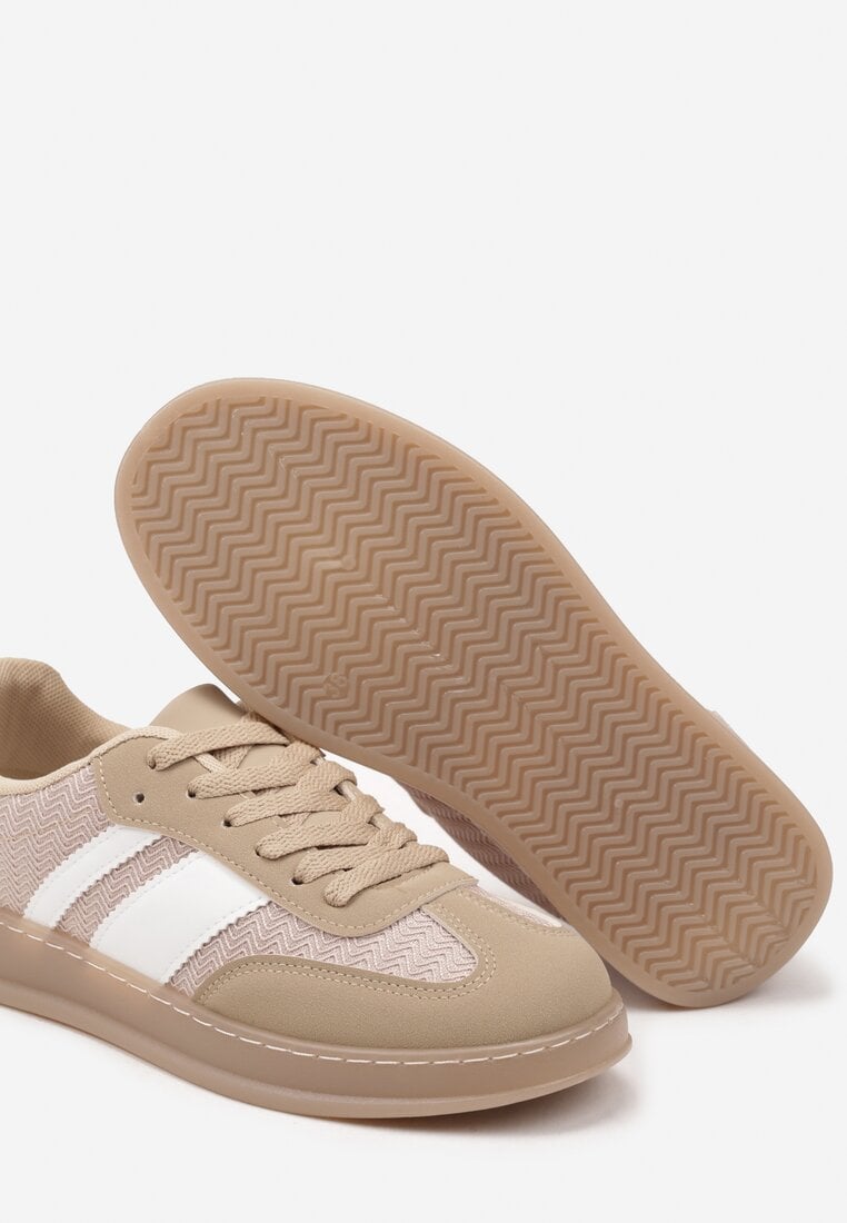 Ciemnobeżowe Sneakersy Tenisówki z Geometrycznym Wzorem Eleamila