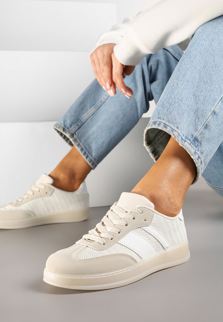Beżowe Sneakersy Tenisówki z Geometrycznym Wzorem Eleamila