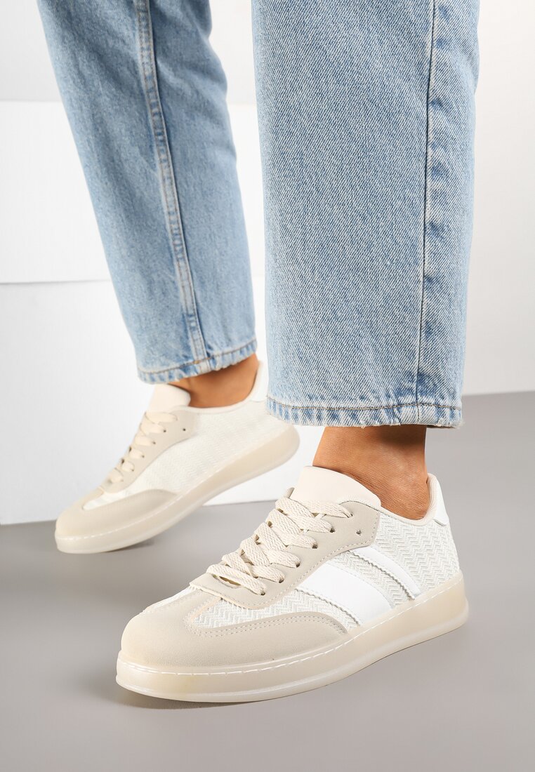 Beżowe Sneakersy Tenisówki z Geometrycznym Wzorem Eleamila