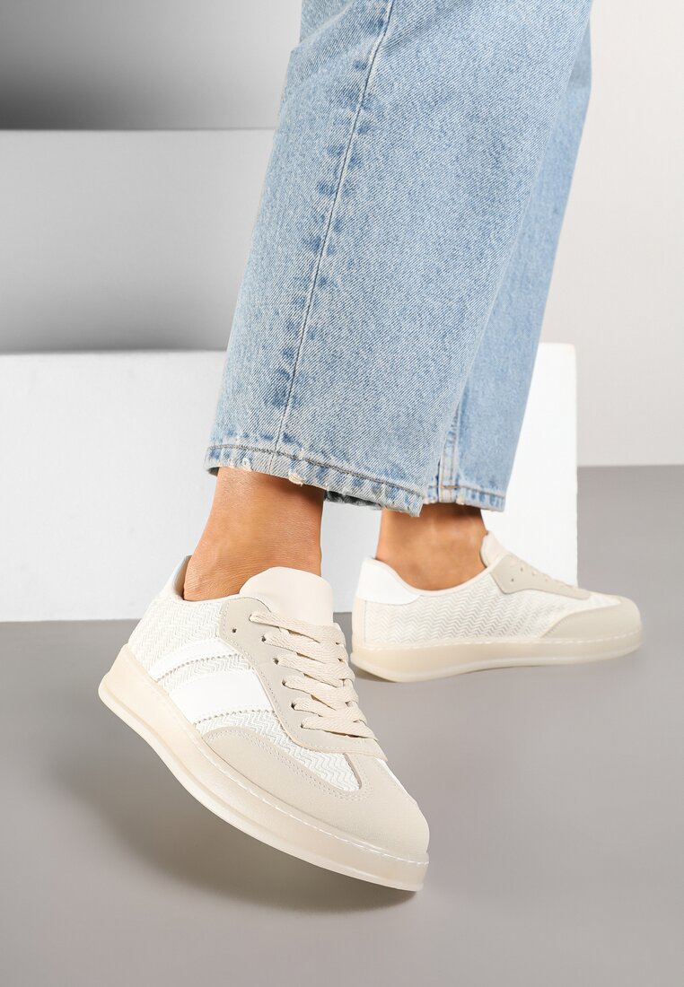 Beżowe Sneakersy Tenisówki z Geometrycznym Wzorem Eleamila