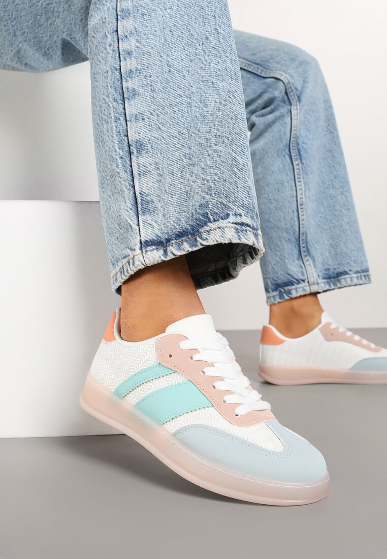 Biało-Niebieskie Sneakersy Tenisówki z Geometrycznym Wzorem Eleamila