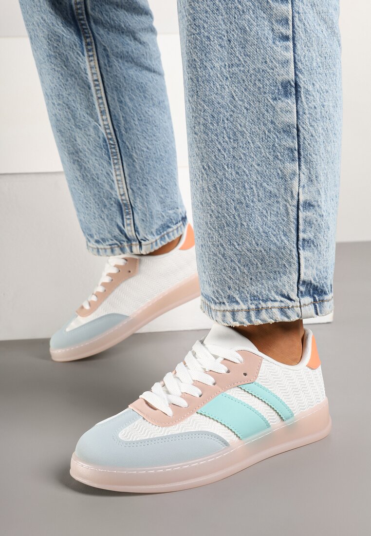 Biało-Niebieskie Sneakersy Tenisówki z Geometrycznym Wzorem Eleamila