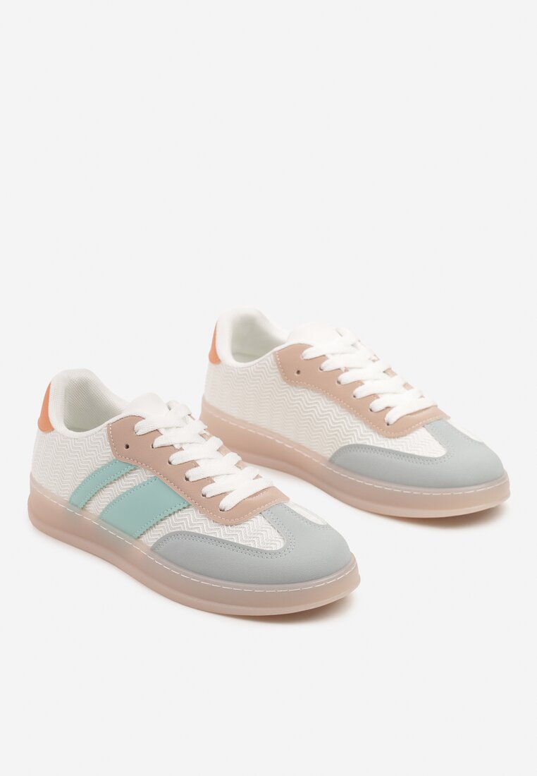 Biało-Niebieskie Sneakersy Tenisówki z Geometrycznym Wzorem Eleamila
