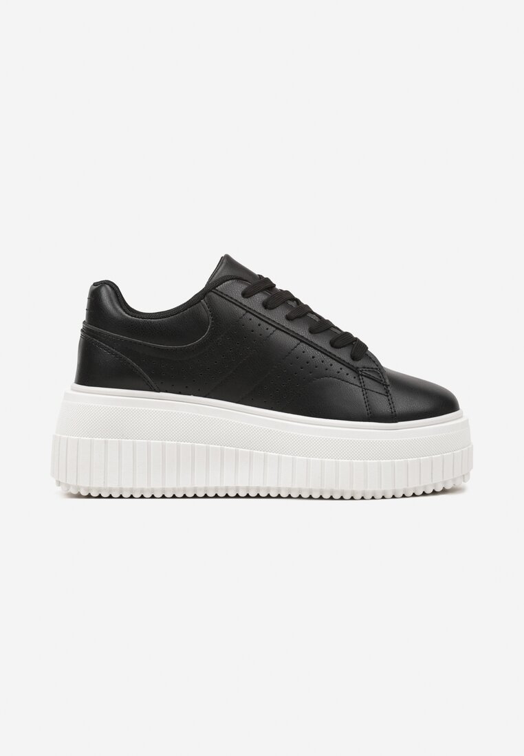Czarne Sneakersy na Grubej Podeszwie z Perforacją Eleadrelle
