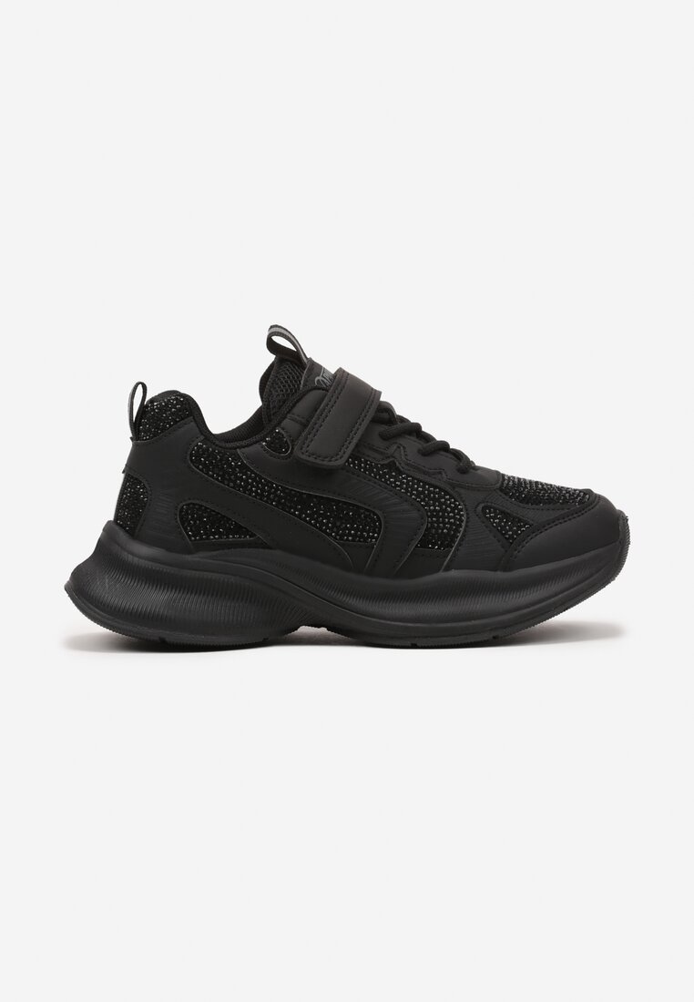 Czarne Buty Sportowe Sneakersy z Cyrkoniami Rivresia