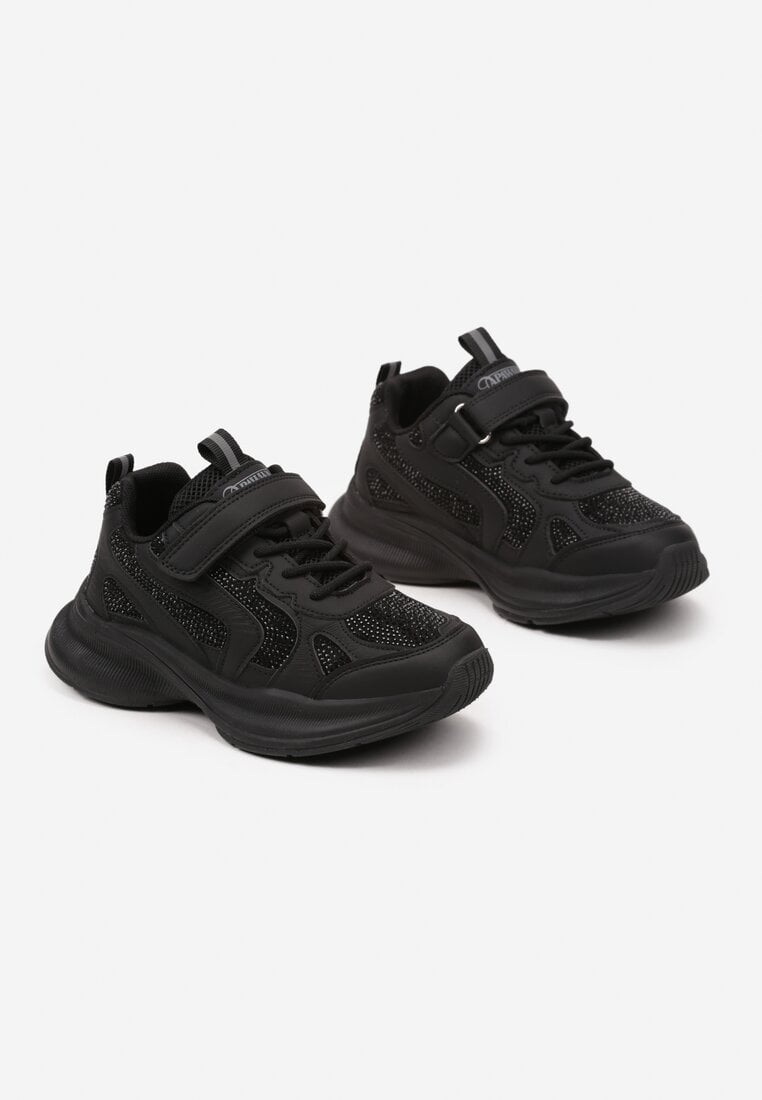 Czarne Buty Sportowe Sneakersy z Cyrkoniami Rivresia