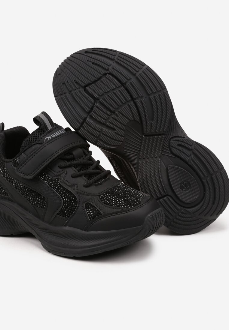 Czarne Buty Sportowe Sneakersy z Cyrkoniami Rivresia