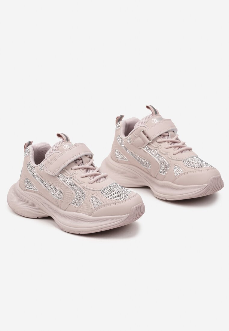 Różowe Buty Sportowe Sneakersy z Cyrkoniami Rivresia