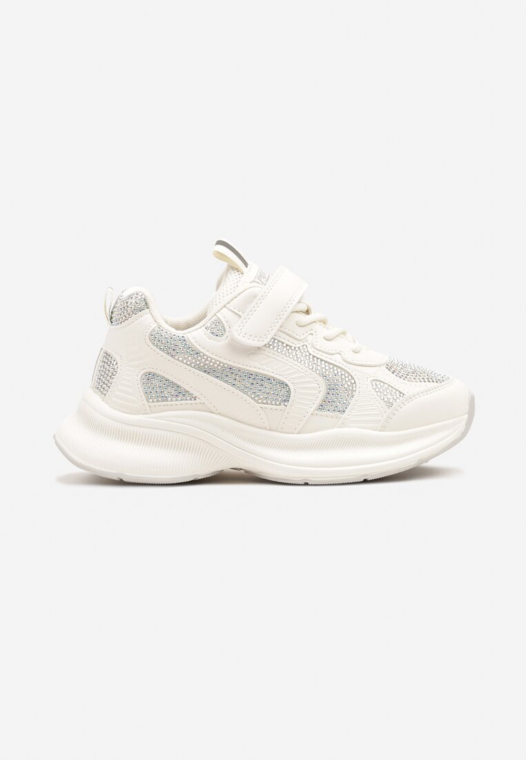Białe Buty Sportowe Sneakersy z Cyrkoniami Rivresia