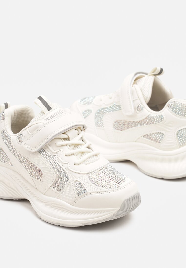 Białe Buty Sportowe Sneakersy z Cyrkoniami Rivresia