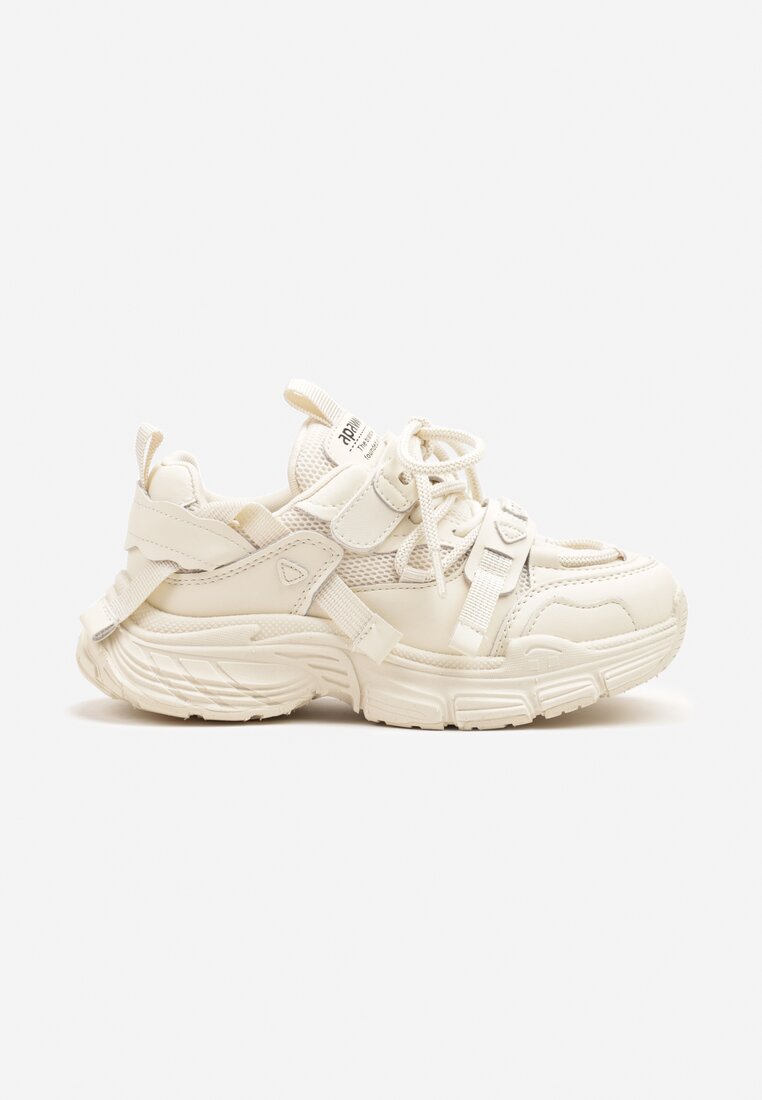Beżowe Buty Sportowe Sneakersy na Grubej Podeszwie z Napisem Emresia