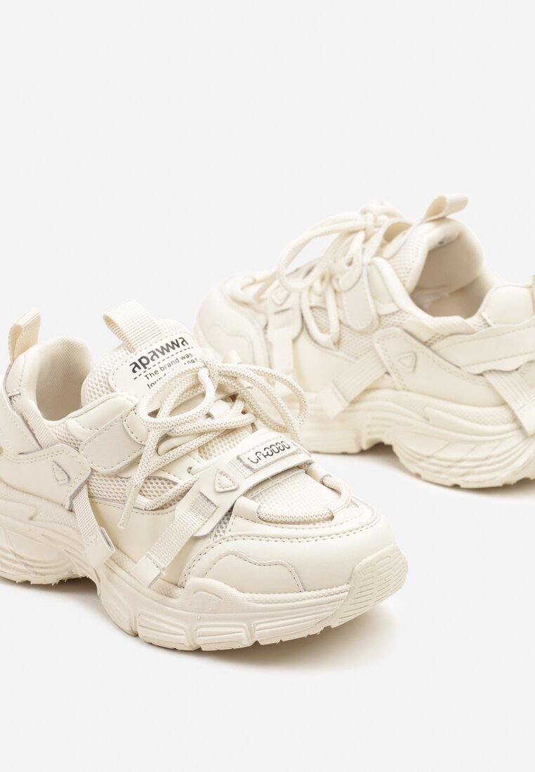Beżowe Buty Sportowe Sneakersy na Grubej Podeszwie z Napisem Emresia