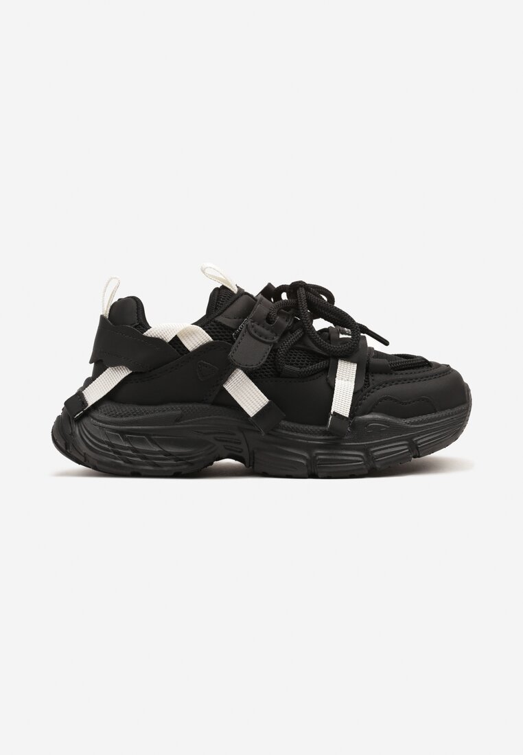 Czarne Buty Sportowe Sneakersy na Grubej Podeszwie z Napisem Emresia