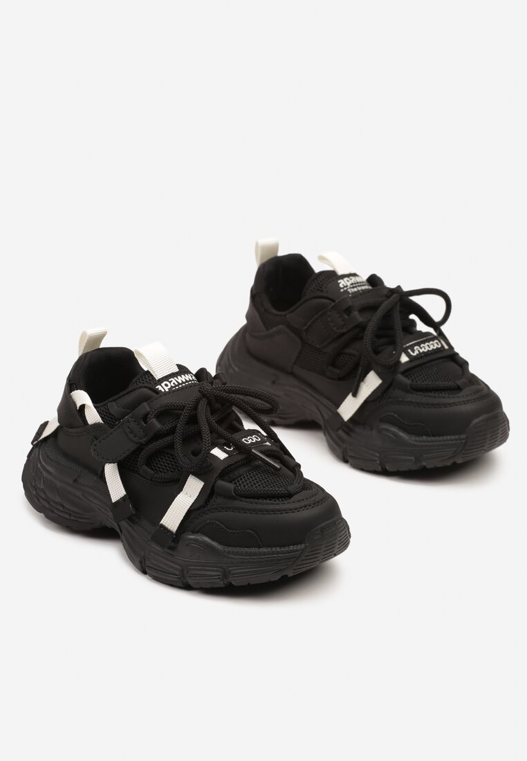 Czarne Buty Sportowe Sneakersy na Grubej Podeszwie z Napisem Emresia
