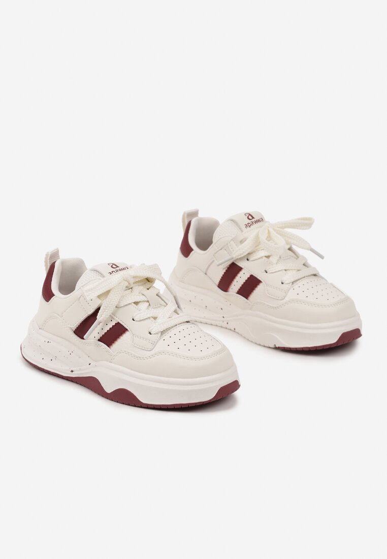 Beżowo-Czerwone Buty Sportowe Sneakersy na Platformie z Paskami Grelresil