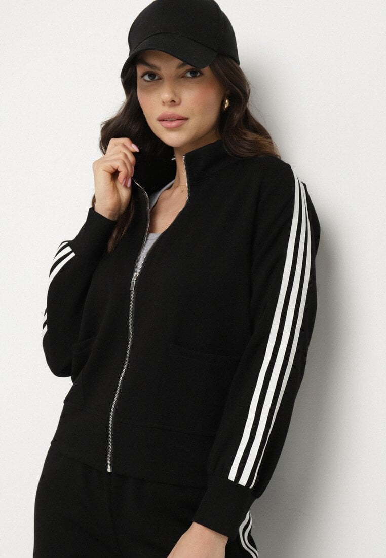 Czarna Bluza z Wiskozą i Ozdobnymi Paskami Feneritia