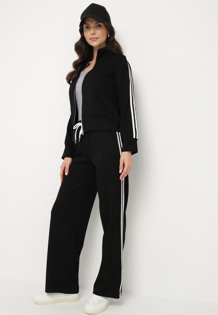 Czarna Bluza z Wiskozą i Ozdobnymi Paskami Feneritia