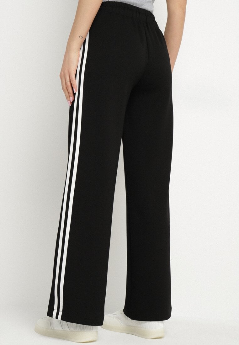 Czarne Szerokie Spodnie Dresowe z Wiskozą Ozdobione Sznurkiem i Lampasami Fenila