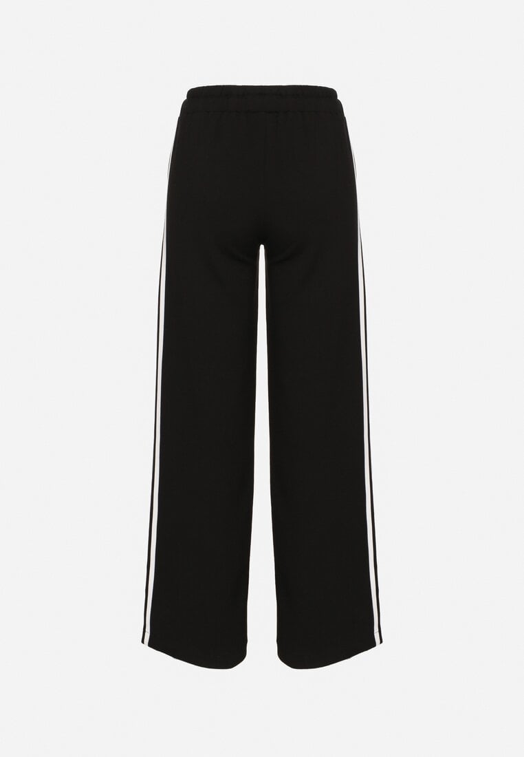 Czarne Szerokie Spodnie Dresowe z Wiskozą Ozdobione Sznurkiem i Lampasami Fenila