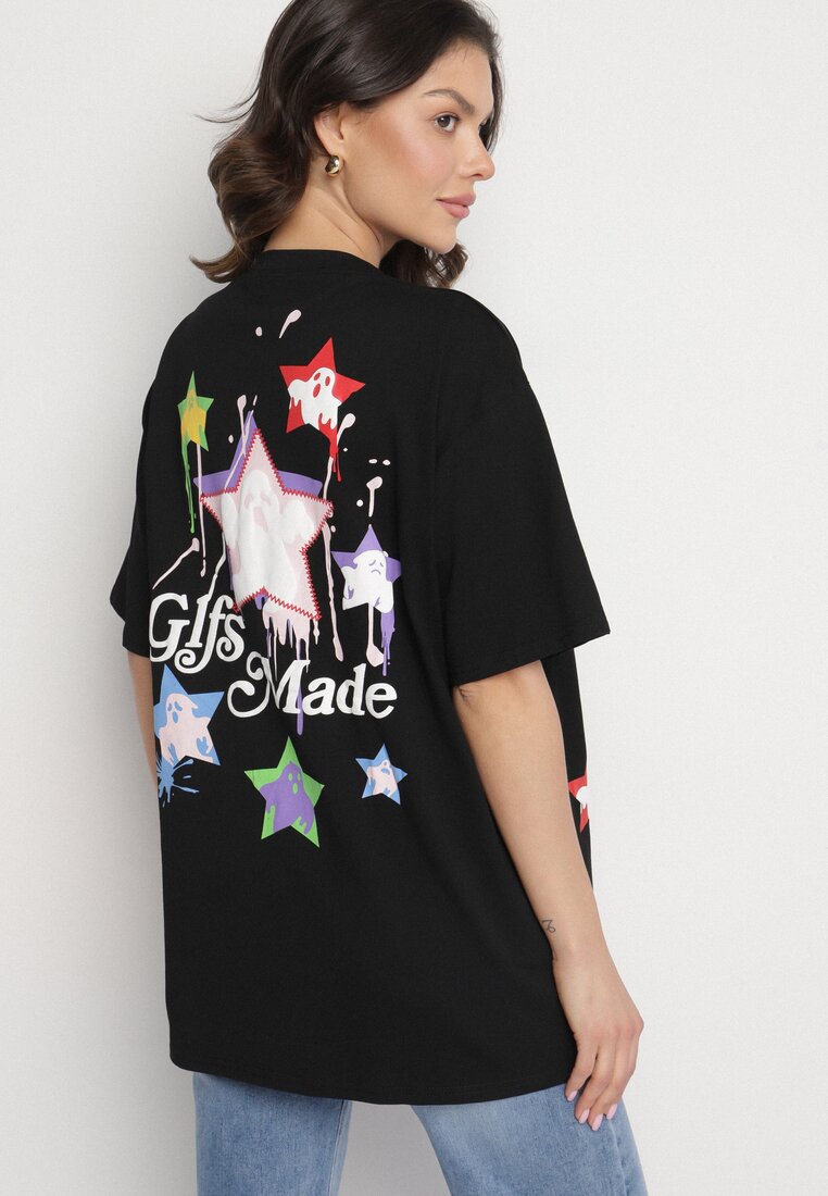 Czarny T-shirt z Bawełną Ozdobiony Gwiazdami Karretia