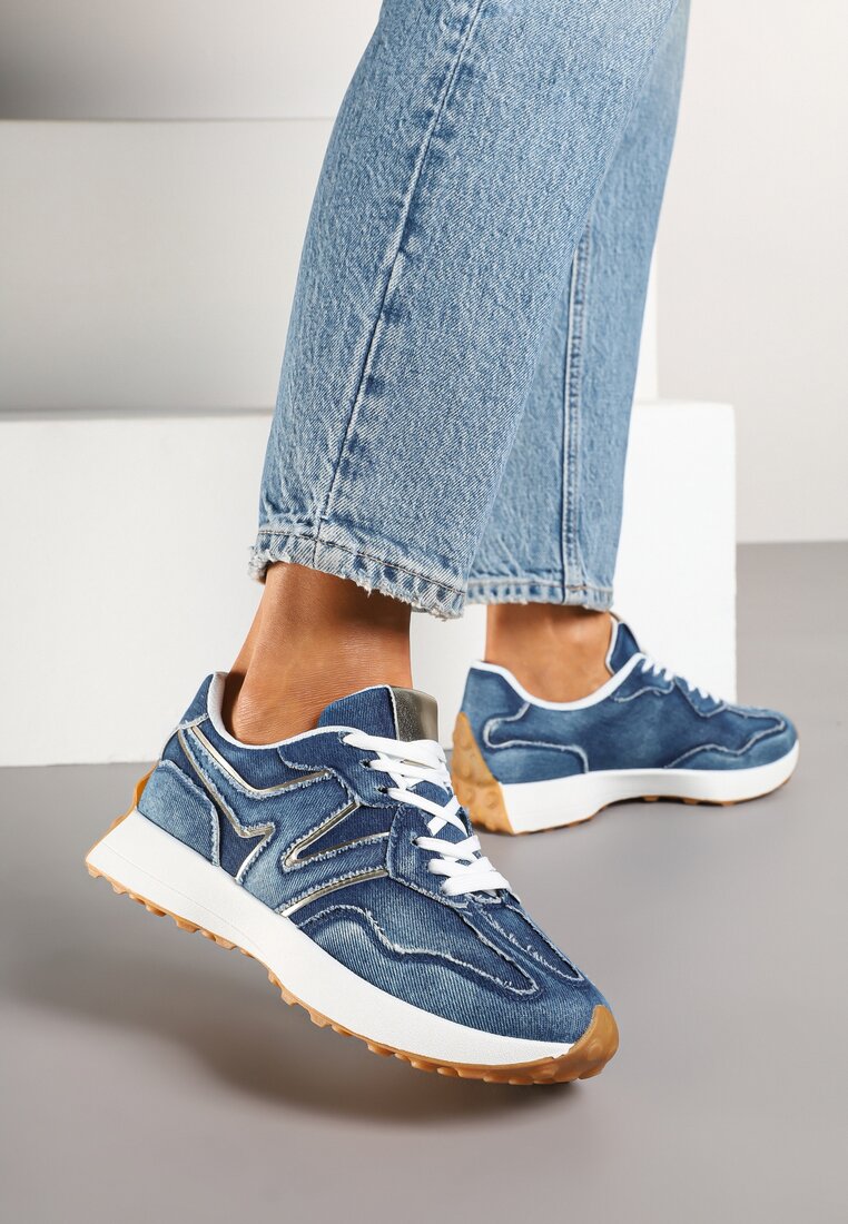 Granatowe Sneakersy z Ozdobnymi Przeszyciami Bolretia