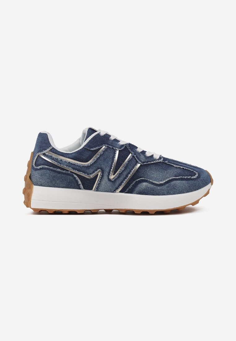 Granatowe Sneakersy z Ozdobnymi Przeszyciami Bolretia