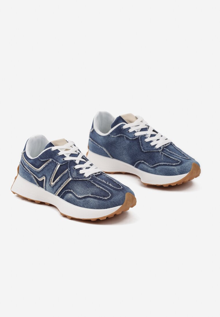 Granatowe Sneakersy z Ozdobnymi Przeszyciami Bolretia