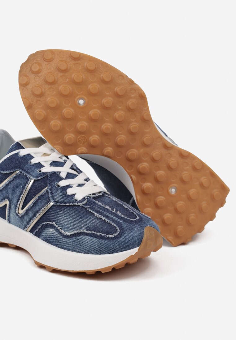 Granatowe Sneakersy z Ozdobnymi Przeszyciami Bolretia