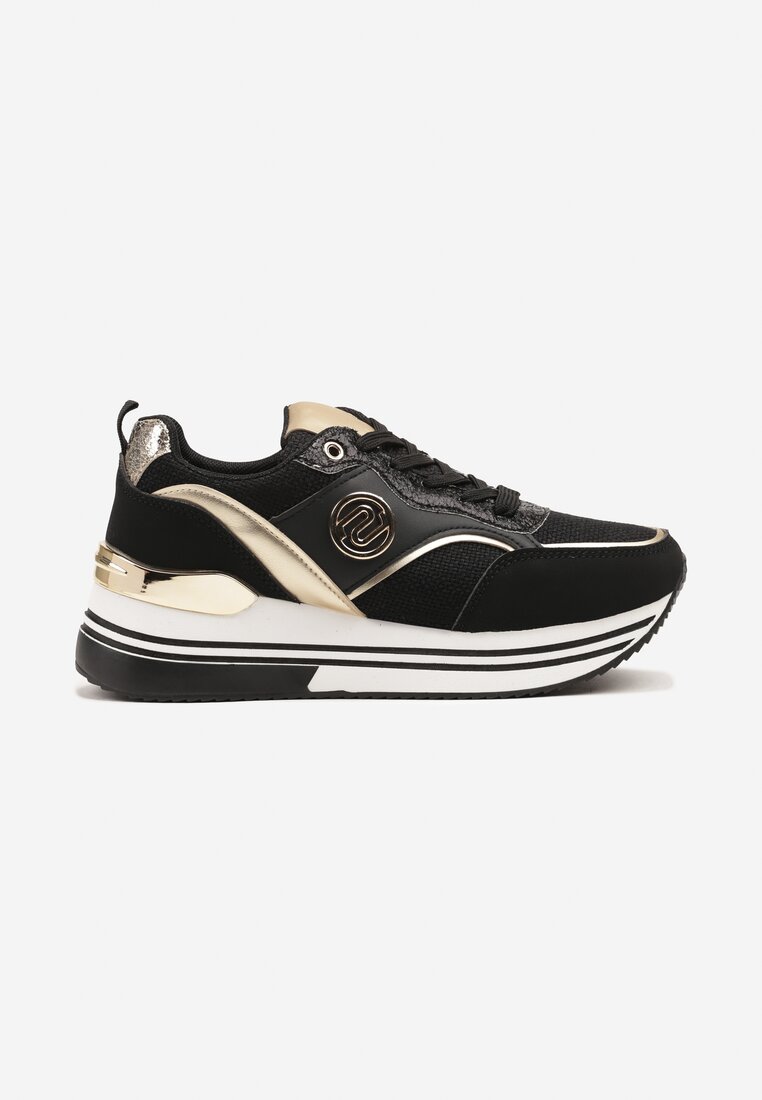 Czarne Sneakersy na Grubej Podeszwie z Metalicznymi Wstawkami Gonnith