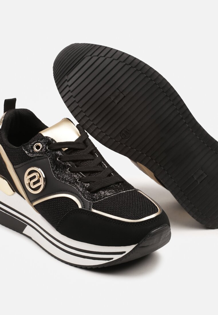 Czarne Sneakersy na Grubej Podeszwie z Metalicznymi Wstawkami Gonnith