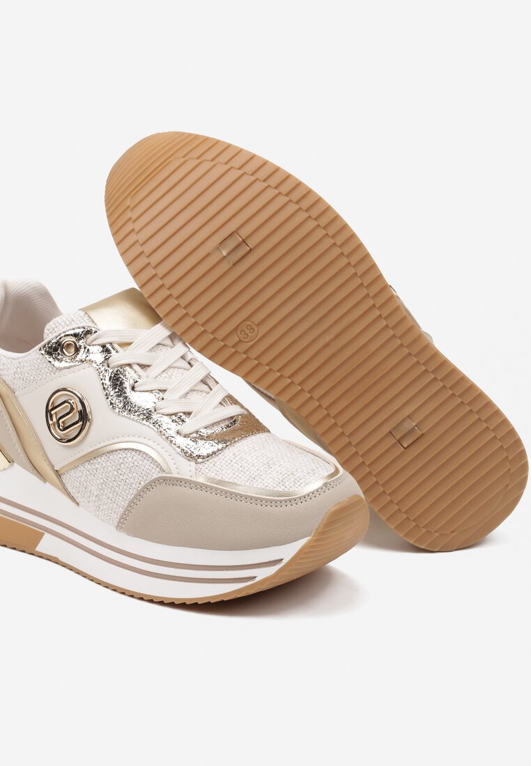 Beżowe Sneakersy na Grubej Podeszwie z Metalicznymi Wstawkami Gonnith