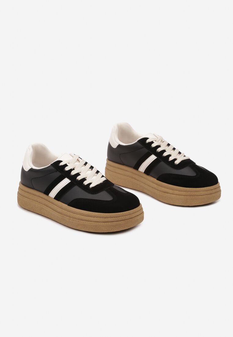 Czarne Sneakersy na Platformie w Stylu Kultowych Tenisówek Gonoriel