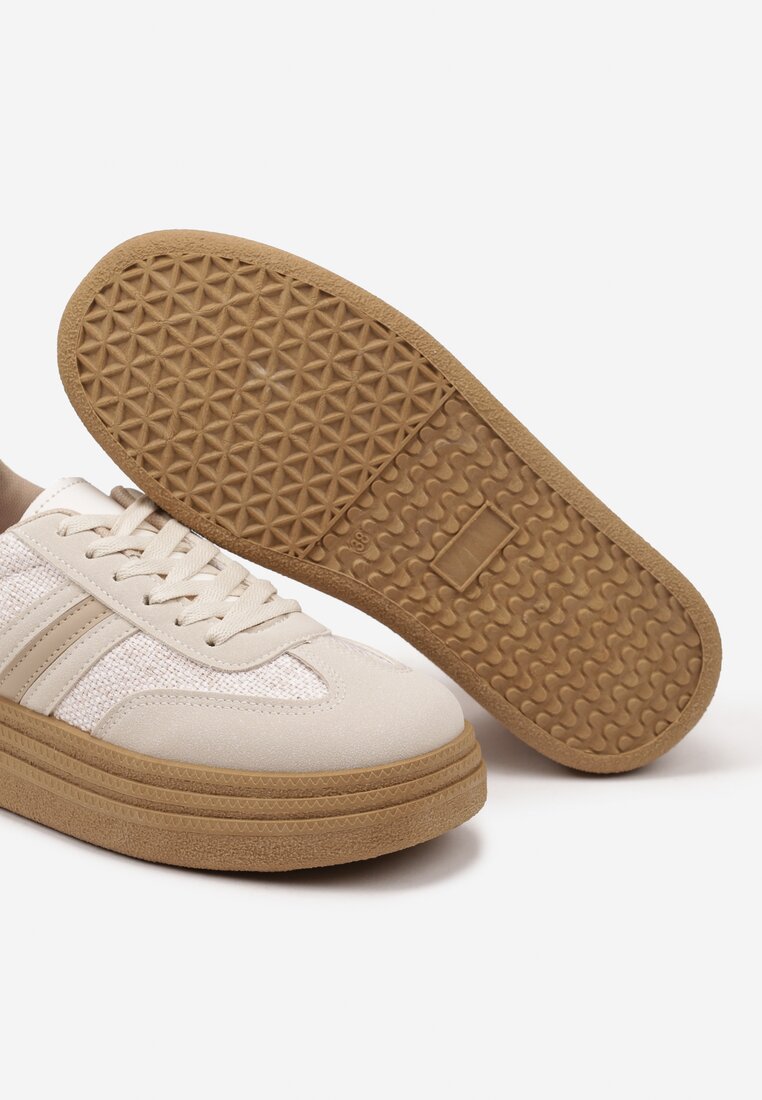 Ciemnobeżowe Sneakersy na Platformie w Stylu Kultowych Tenisówek Gonoriel