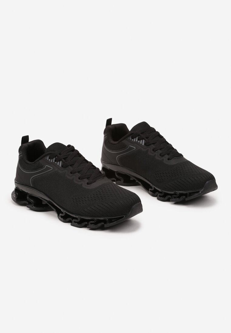 Czarno-Szare Buty Sportowe Sneakersy z Geometrycznym Zdobieniem Noramia