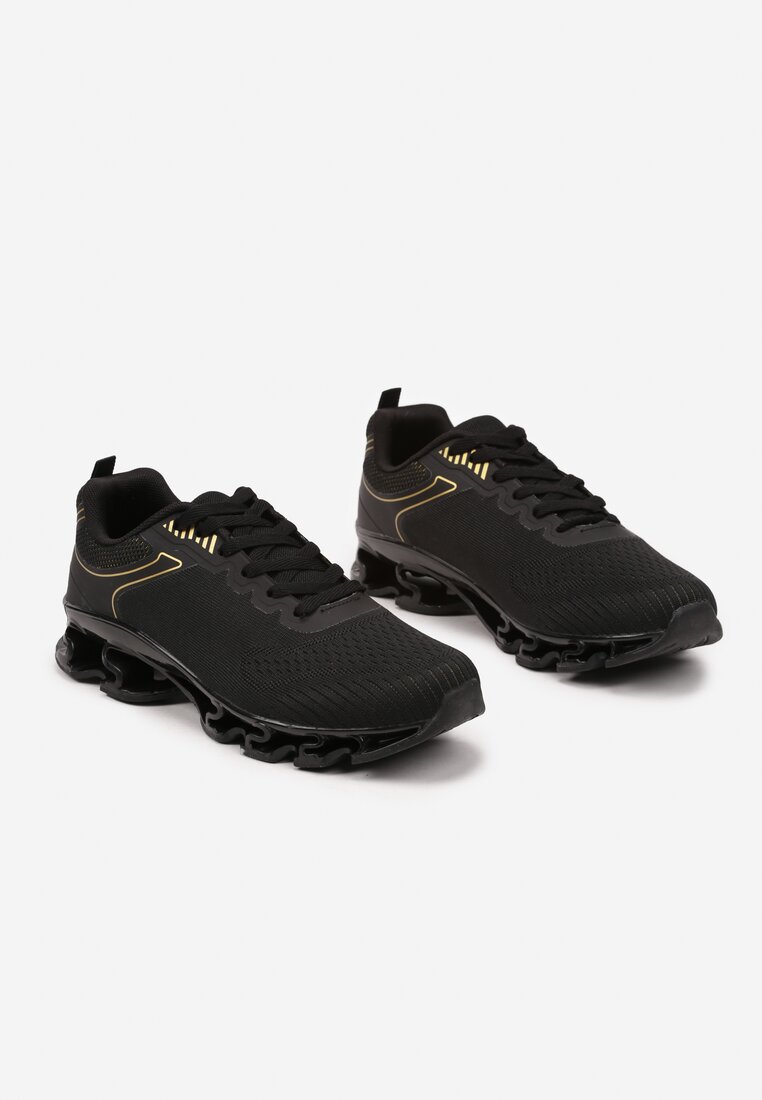 Czarno-Złote Buty Sportowe Sneakersy z Geometrycznym Zdobieniem Noramia