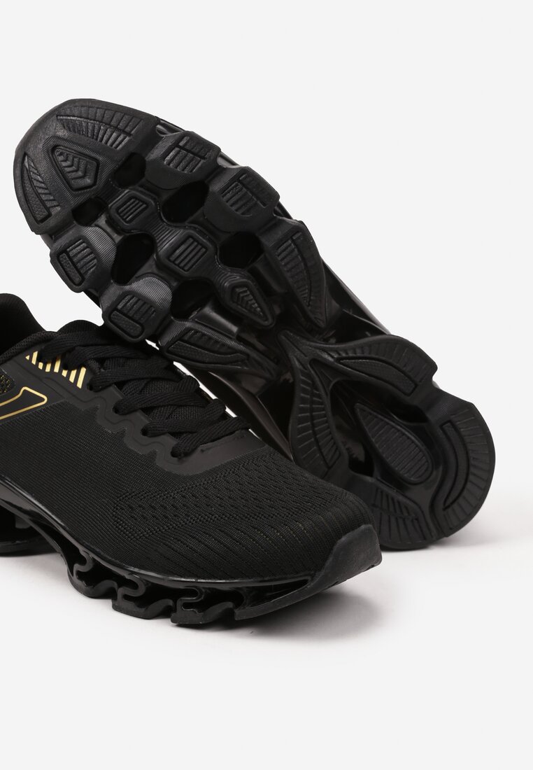 Czarno-Złote Buty Sportowe Sneakersy z Geometrycznym Zdobieniem Noramia