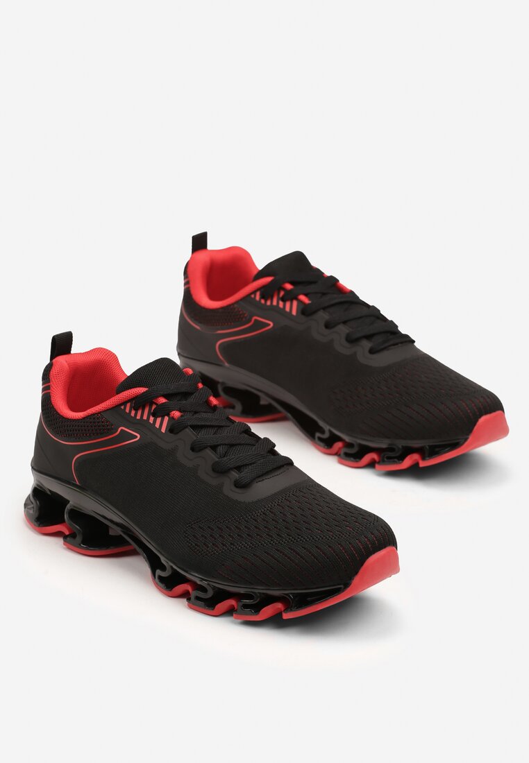 Czarno-Czerwone Buty Sportowe Sneakersy z Geometrycznym Zdobieniem Noramia