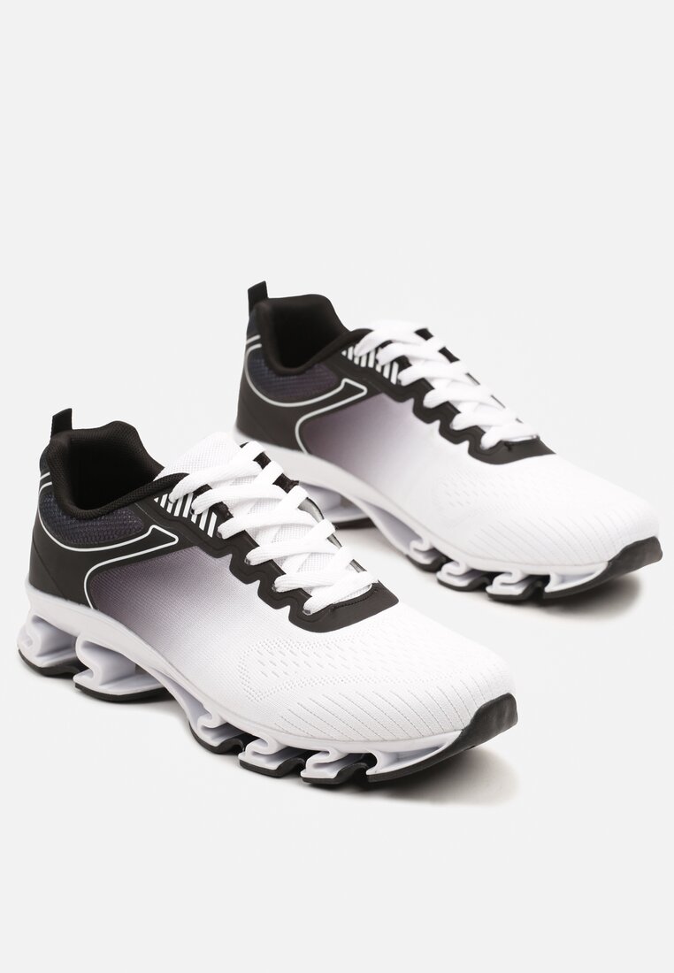 Biało-Czarne Buty Sportowe Sneakersy z Geometrycznym Zdobieniem Noramia