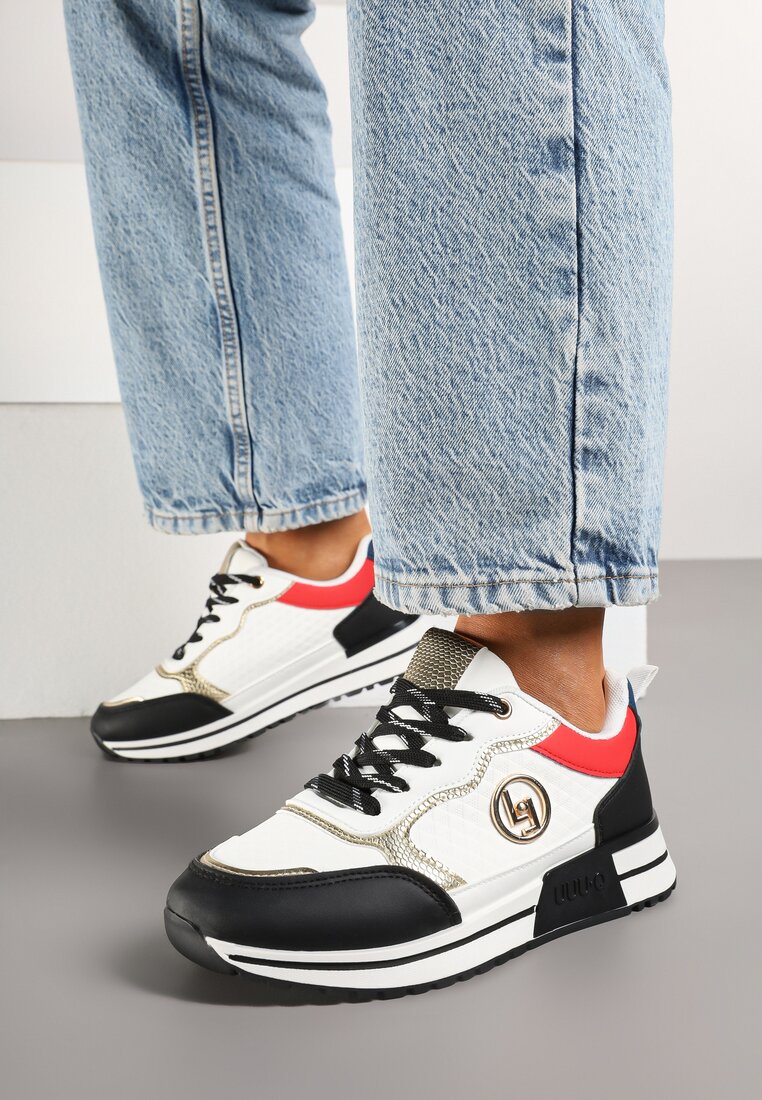 Biało-Czarne Sneakersy Ozdobione Metaliczną Aplikacją Zolamira
