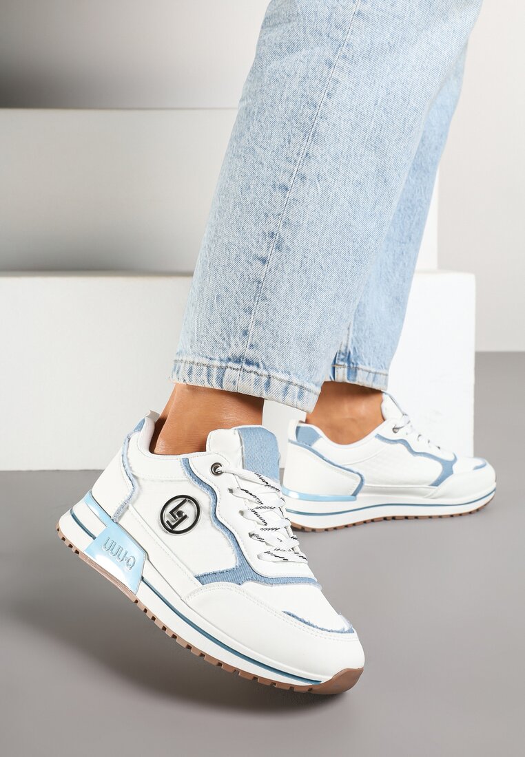Biało-Niebieskie Sneakersy Ozdobione Metaliczną Aplikacją Zolamira