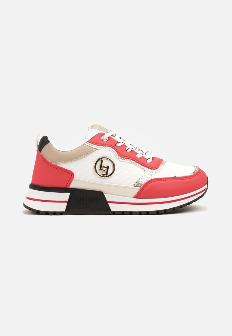 Biało-Czerwone Sneakersy Ozdobione Metaliczną Aplikacją Zolamira