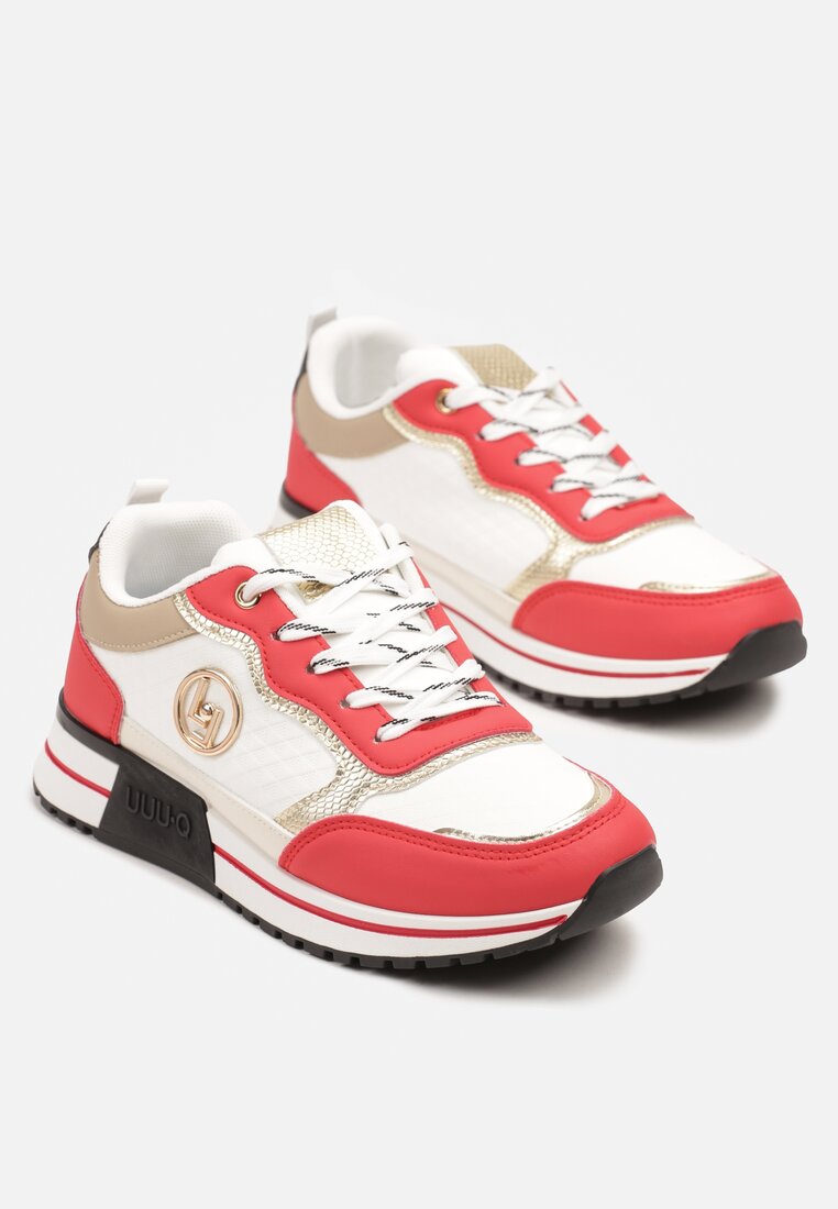Biało-Czerwone Sneakersy Ozdobione Metaliczną Aplikacją Zolamira