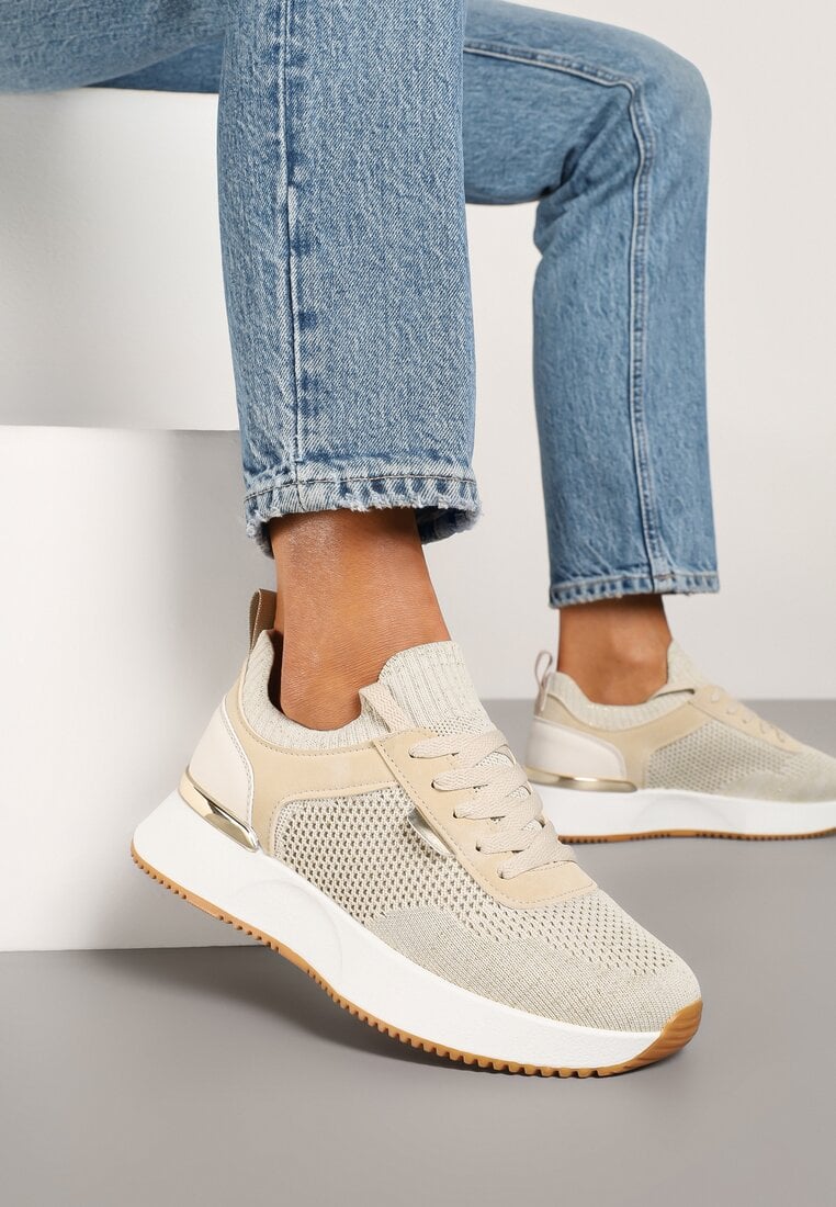 Beżowe Siateczkowe Sneakersy Dorami