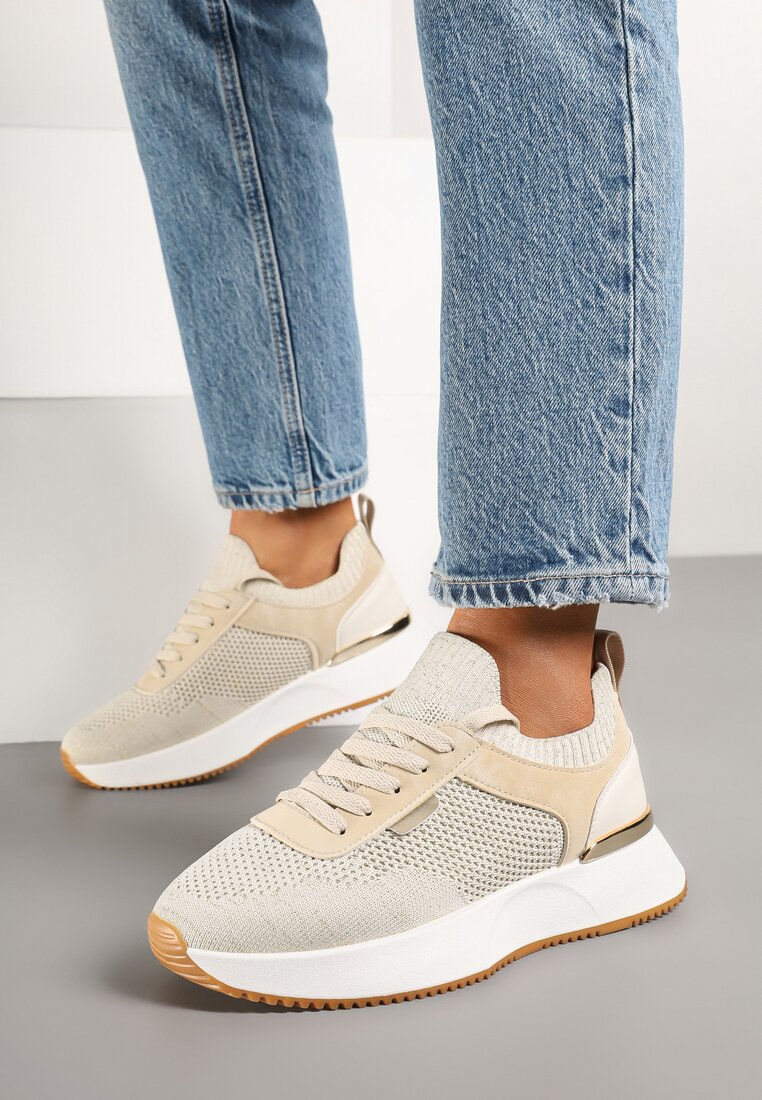 Beżowe Siateczkowe Sneakersy Dorami