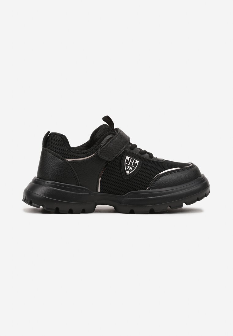 Czarne Buty Sportowe Sneakersy ze Skórzaną Wkładką i Aplikacją Fonaven