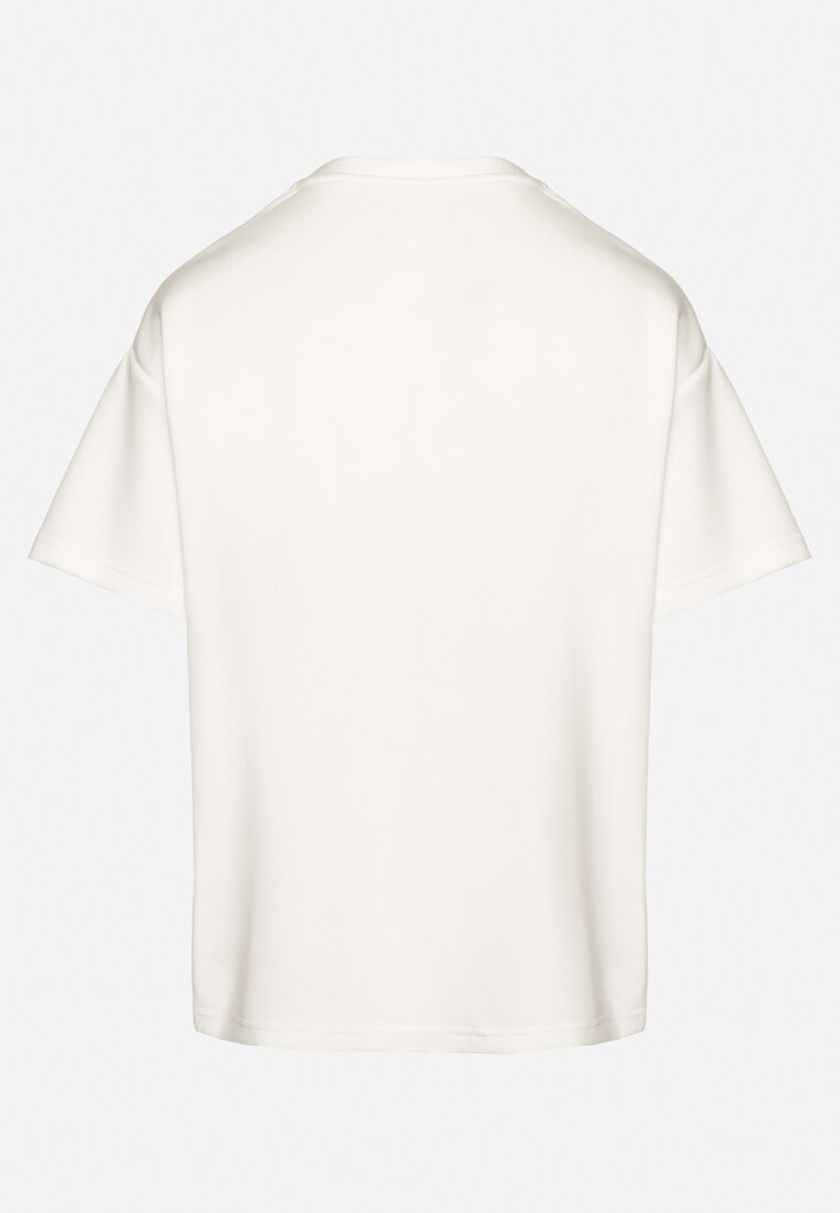 Biały T-shirt z Trójkątnym Dekoltem Foniriela