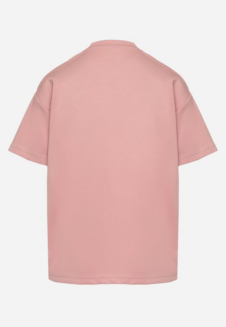 Różowy T-shirt z Trójkątnym Dekoltem Foniriela