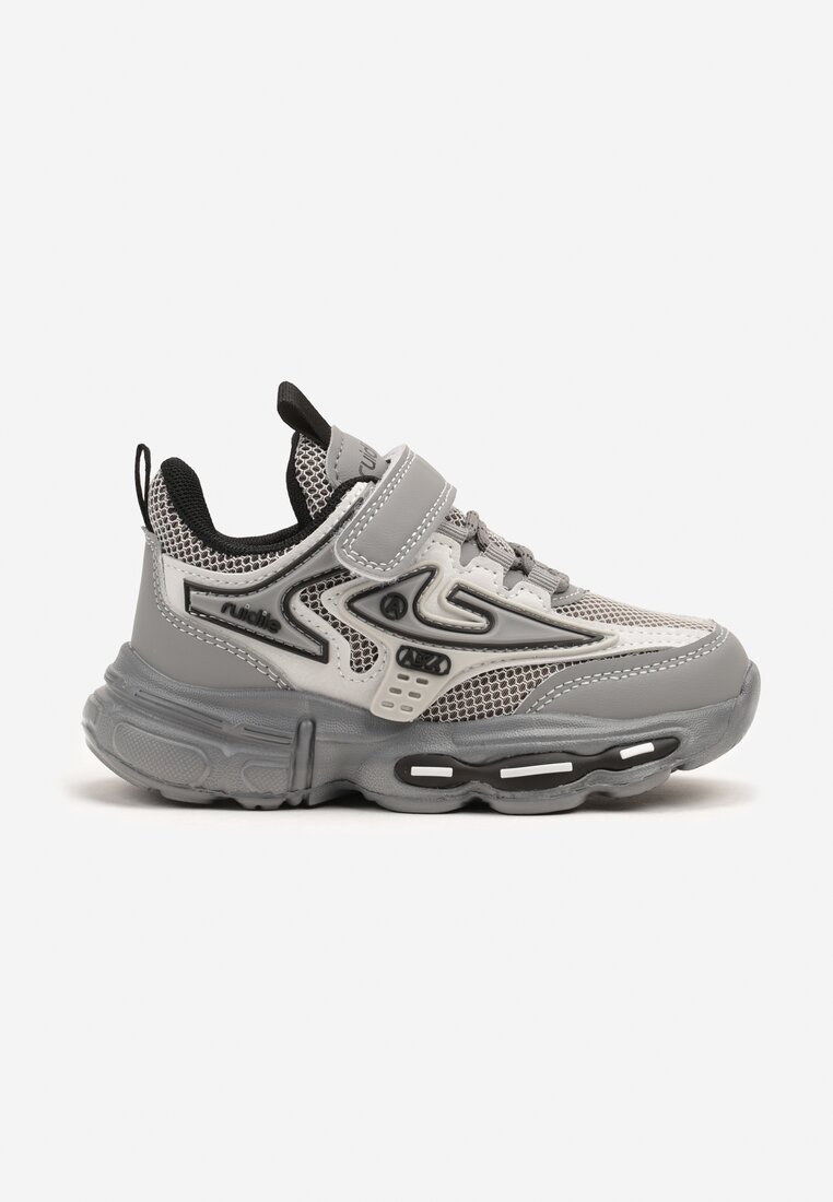Szare Buty Sportowe Sneakersy ze Skórzaną Wkładką i Rzepem Nonadrae