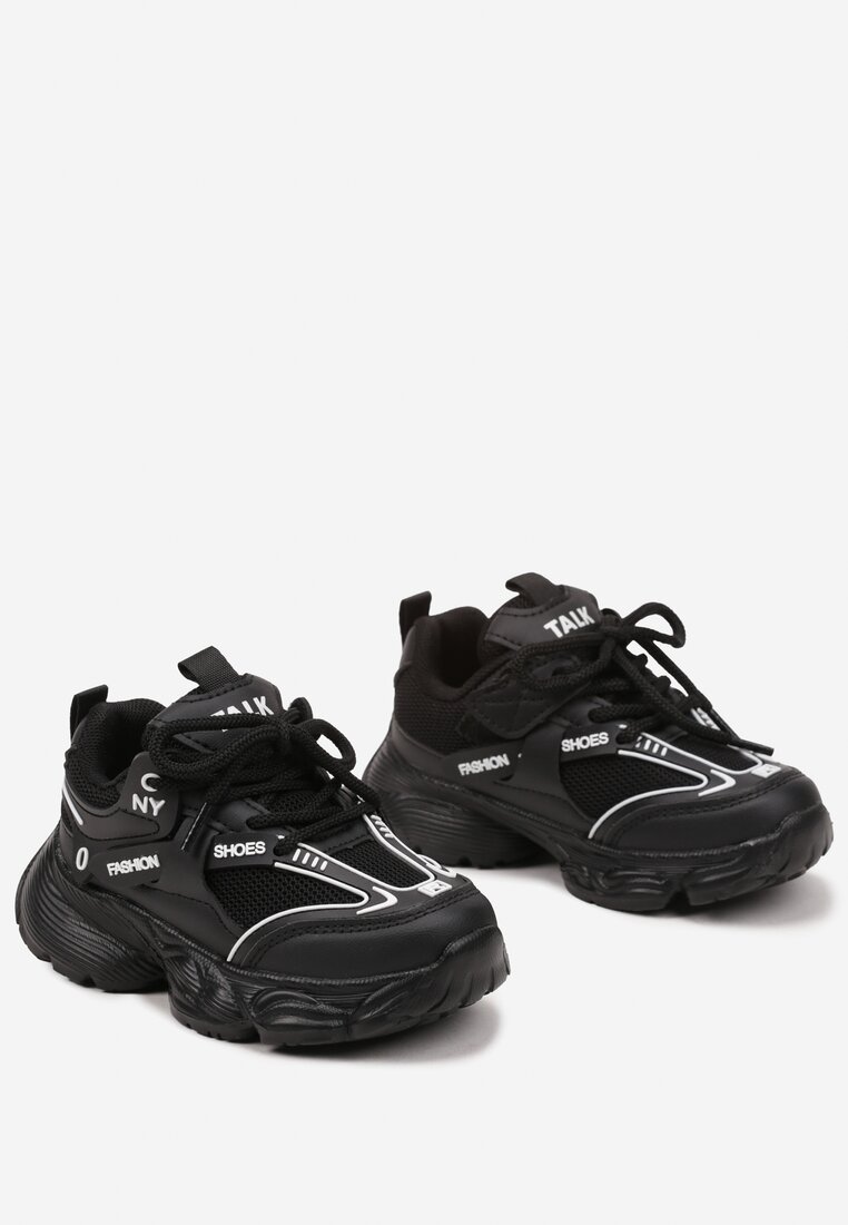 Czarne Buty Sportowe Sneakersy ze Skórzaną Wkładką i Napisem Rivreti