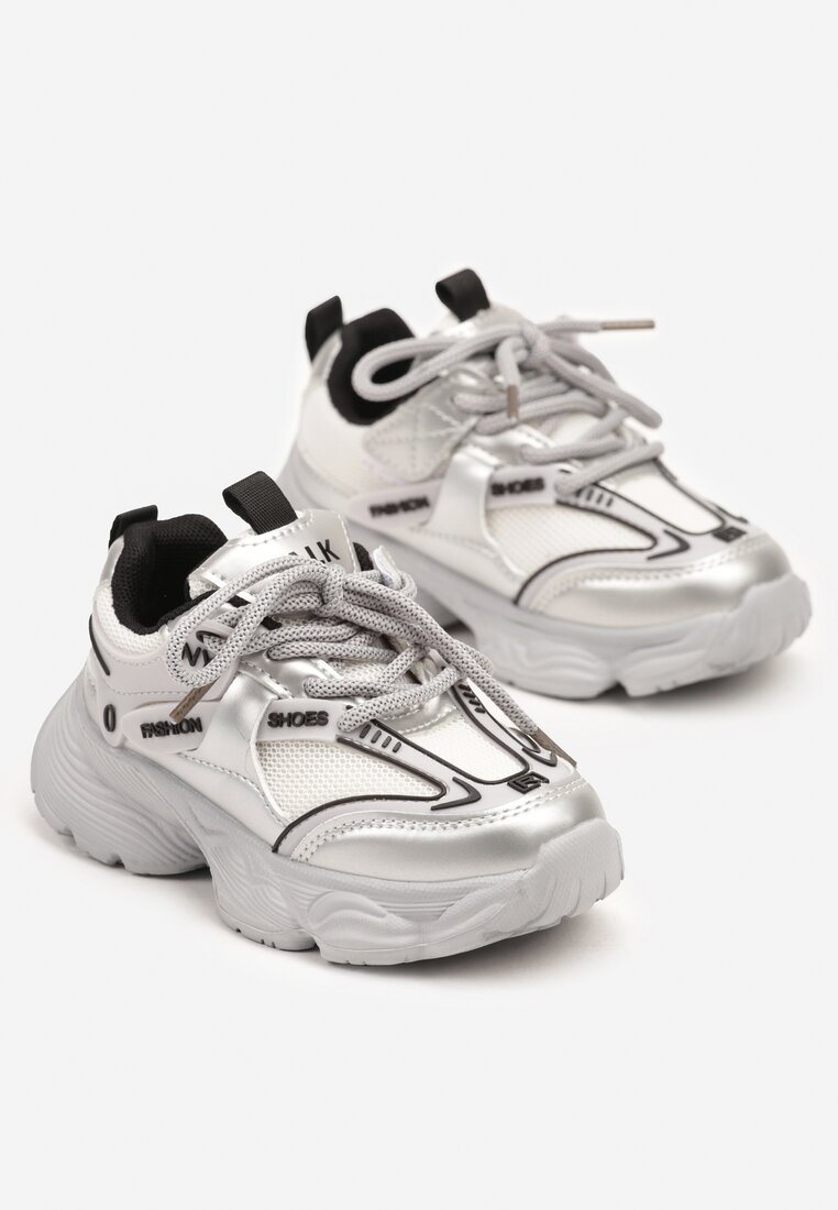 Szare Buty Sportowe Sneakersy ze Skórzaną Wkładką i Napisem Rivreti
